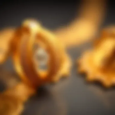 Close-up of 22k gold jewelry, highlighting its color and texture.