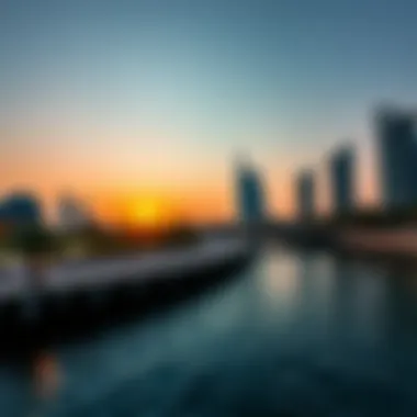 Vibrant sunset illuminating the architectural wonders along the waterfront