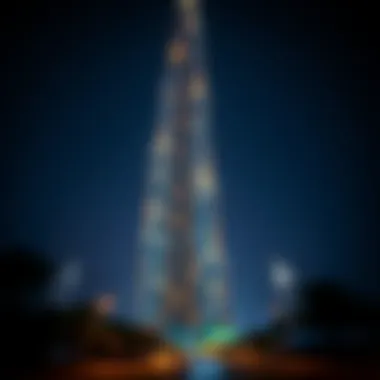 Night view of Al Attar Tower illuminated