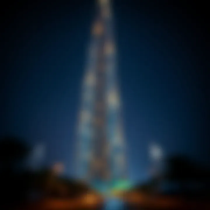 Night view of Al Attar Tower illuminated