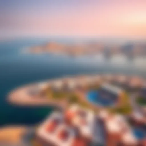 Aerial view of Al Dana Island showcasing its luxurious properties and stunning landscapes