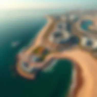 Aerial view showcasing the pristine shoreline of Al Muneera Beach