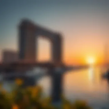 Stunning view of Al Zarooni Building Marina at sunset