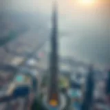 Aerial view showcasing Burj Khalifa against Dubai skyline