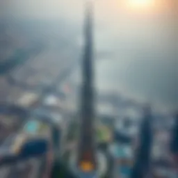 Aerial view showcasing Burj Khalifa against Dubai skyline