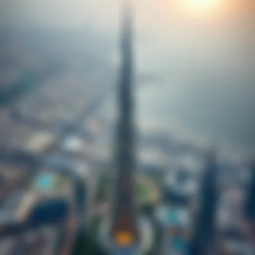 Aerial view showcasing Burj Khalifa against Dubai skyline