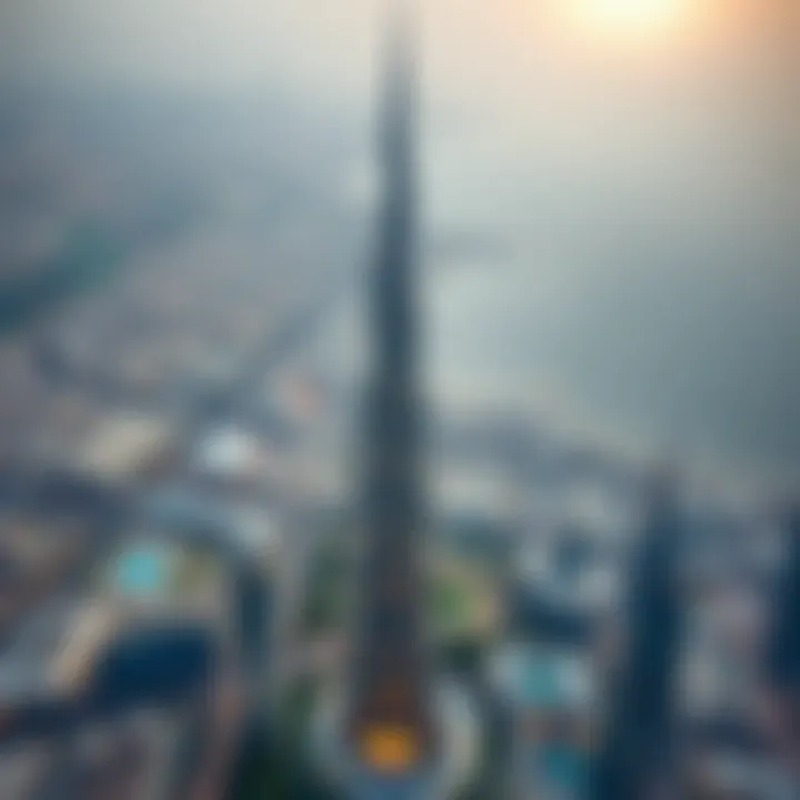 Aerial view showcasing Burj Khalifa against Dubai skyline