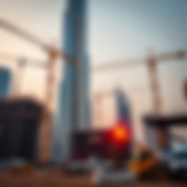Construction site of Burj Khalifa displaying machinery and cranes