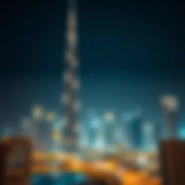 Night view of Burj Khalifa illuminating the Dubai skyline