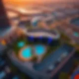 Aerial view of Burj Park showcasing the vibrant surroundings and parking facilities.