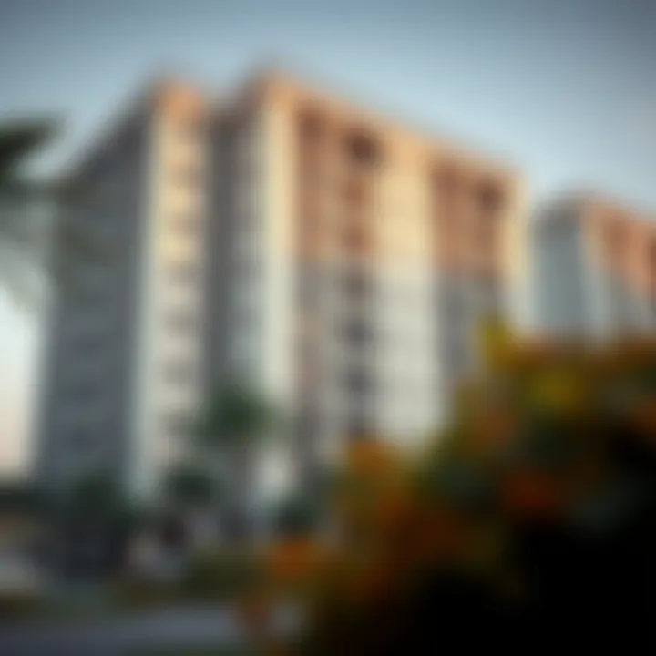 Outdoor view of a 1 BHK apartment building, emphasizing its architectural appeal