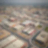 Aerial view of Al Quoz showcasing industrial warehouses