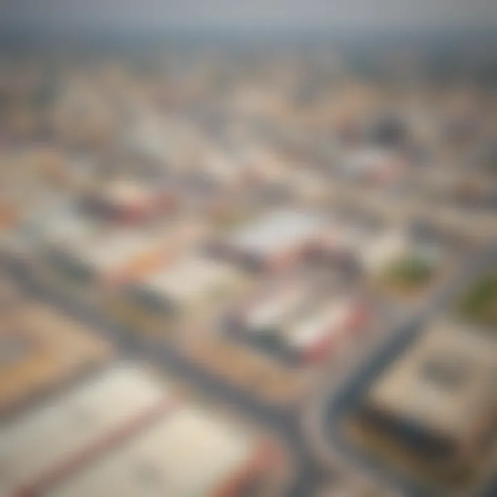 Aerial view of Al Quoz showcasing industrial warehouses