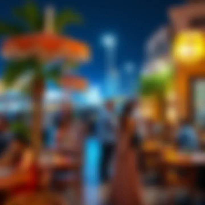A vibrant outdoor cafe bustling with patrons enjoying their meals.