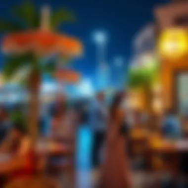 Vibrant Outdoor Cafe Atmosphere in JBR A vibrant outdoor cafe bustling with patrons enjoying their meals.