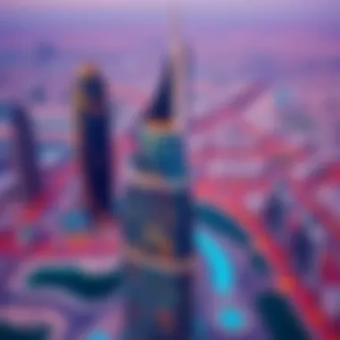 Aerial view of Daman Tower showcasing its distinct architecture