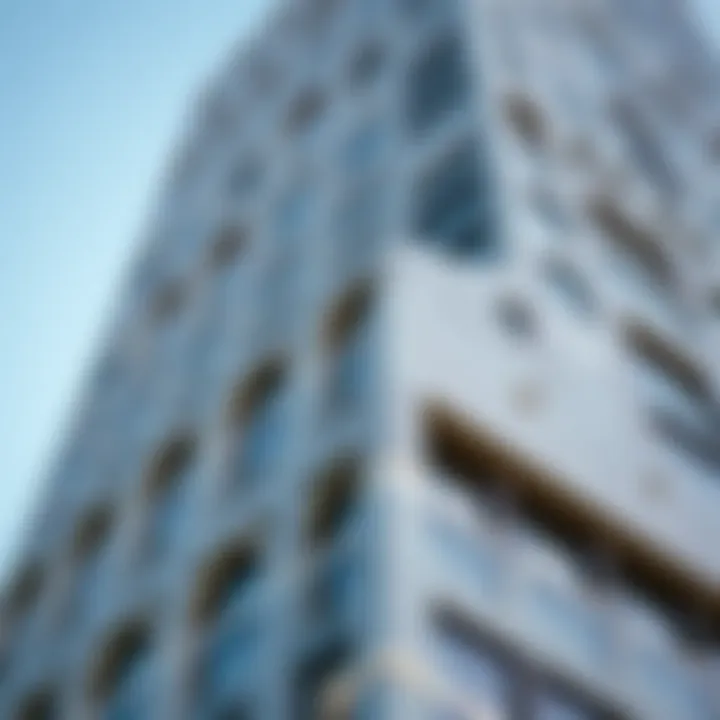 Close-up of the unique facade detailing of Daman Tower