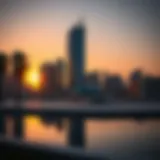 Stunning view of Damas Dubai Tower reflecting the sunset