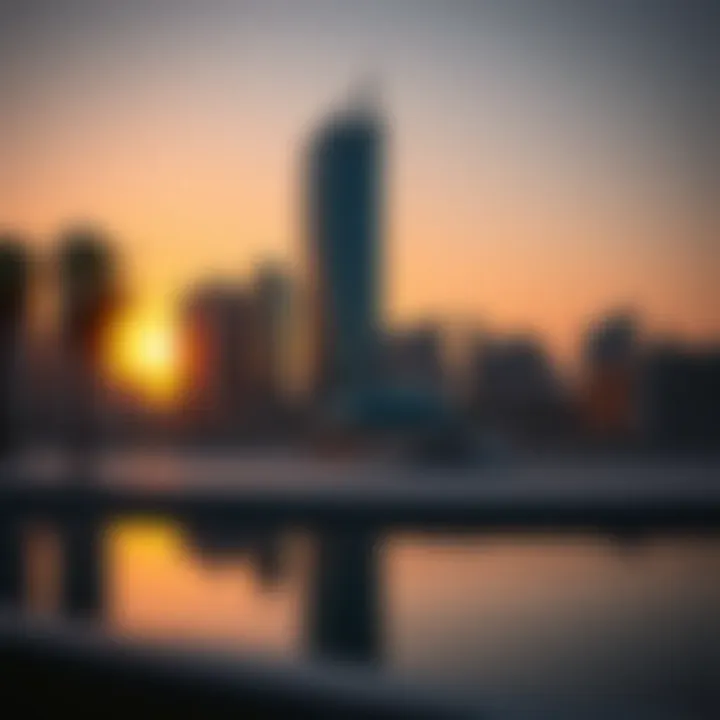 Stunning view of Damas Dubai Tower reflecting the sunset