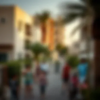 Dubai's Residential Neighborhood Life A vibrant community scene in a residential neighborhood in Dubai