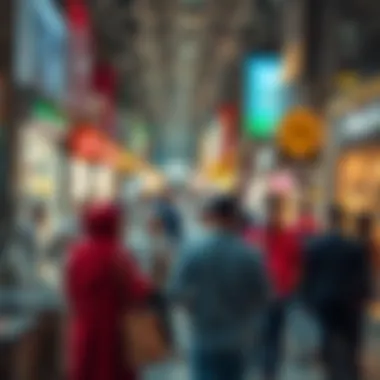 Dubai Property Market Dynamics A bustling property market scene with diverse buyers and real estate agents