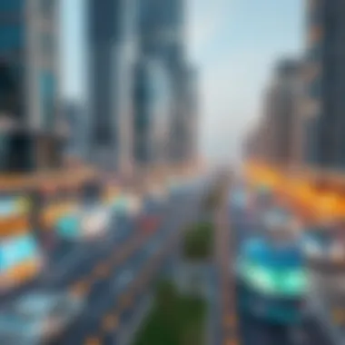 A digital rendering of a smart city integrated with advanced technology