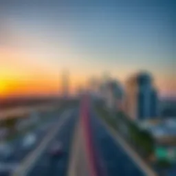 A scenic view of Sheikh Mohammed Bin Zayed Road showcasing the skyline of Dubai