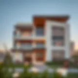 Exquisite Modern Architecture in Al Dana Villas Stunning exterior view of a luxury villa in Al Dana, showcasing modern architecture