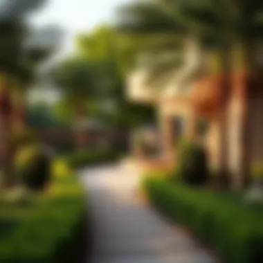 Lush green landscaping surrounding the villas, highlighting the serene environment