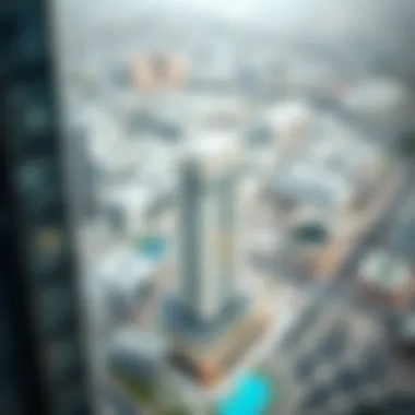 Aerial view of Dubai featuring the Al Ferdous Building