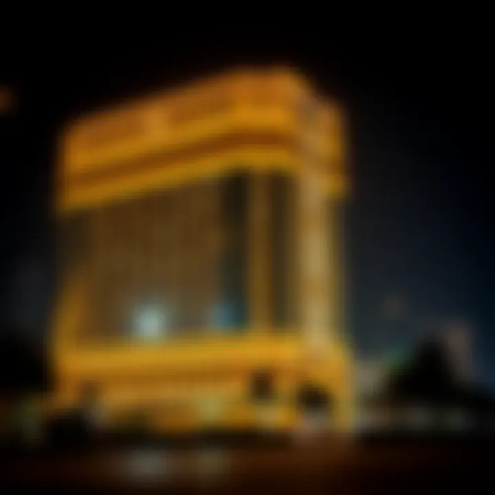 Al Ferdous Building at Night The Al Ferdous Building illuminated at night, highlighting its prominence in the Dubai skyline