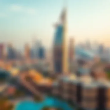 Panoramic View of Dubai Skyline with Al Ferdous A panoramic view of the Dubai skyline featuring the Al Ferdous Building