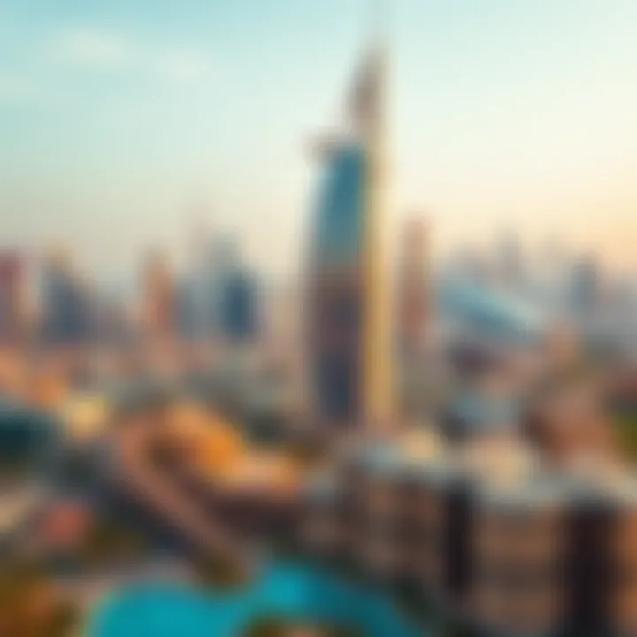 Panoramic View of Dubai Skyline with Al Ferdous A panoramic view of the Dubai skyline featuring the Al Ferdous Building