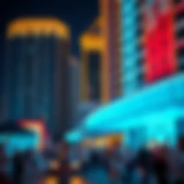 Vibrant nightlife scene at Al Habtoor City with illuminated buildings