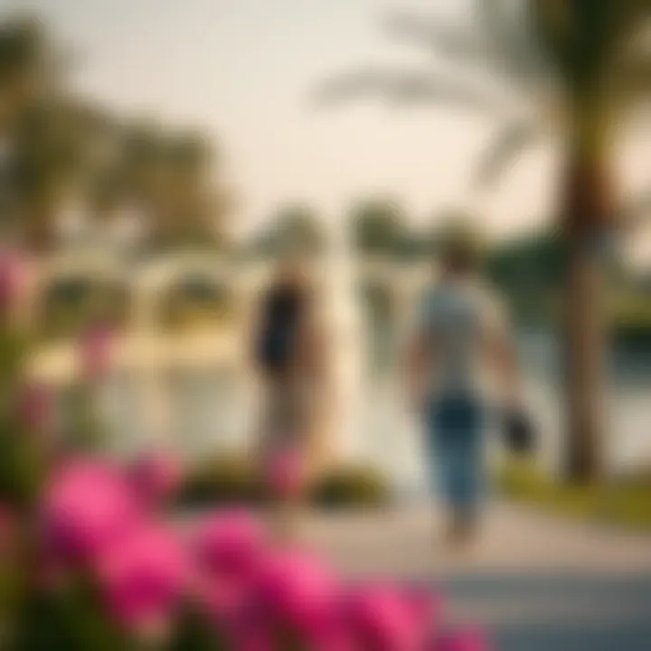 Visitors enjoying a peaceful day at Al Qudra Love Lake, surrounded by nature and art installations