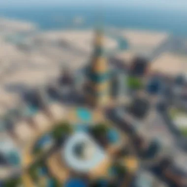Aerial Perspective of Al Shatha Tower Aerial view of Al Shatha Tower highlighting its location in Dubai