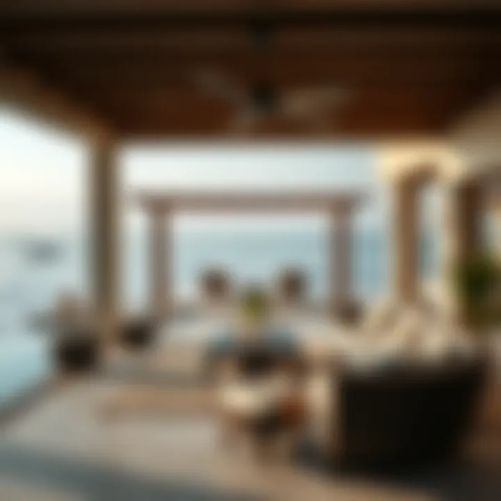 A Serene Outdoor Haven by the Ocean Luxurious outdoor living space overlooking the sea