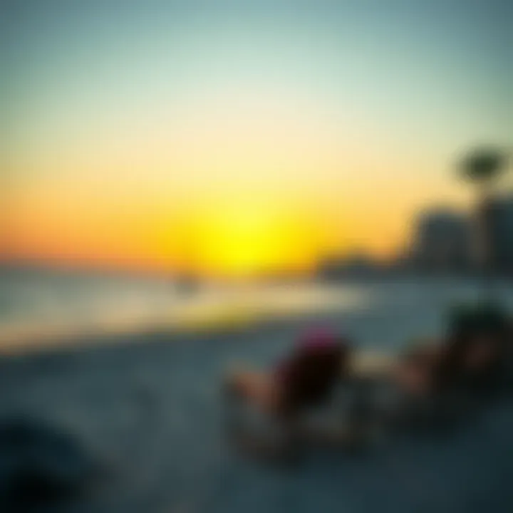 A serene view of Dubai's creek beach at sunset, highlighting the tranquility of natural landscapes.