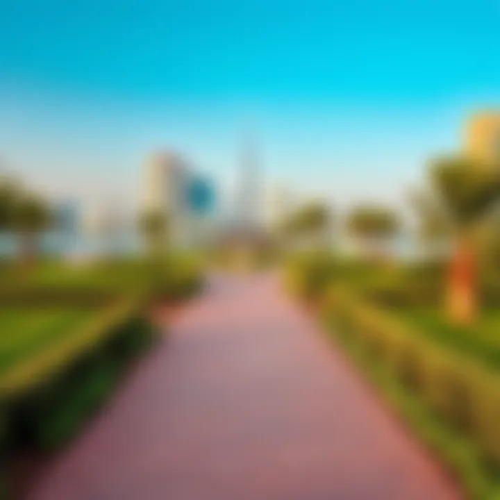 Waterfront Parks of Dubai Festival City Lush green spaces and waterfront areas in Dubai Festival City providing a serene environment
