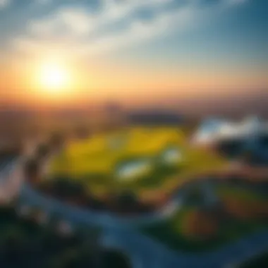 Stunning aerial view of the Golf Club at Dubai Hills showcasing its lush greens and modern architecture