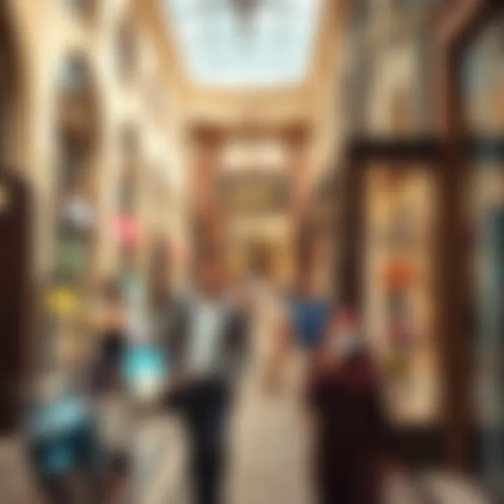 A bustling shopping area filled with diverse retail options