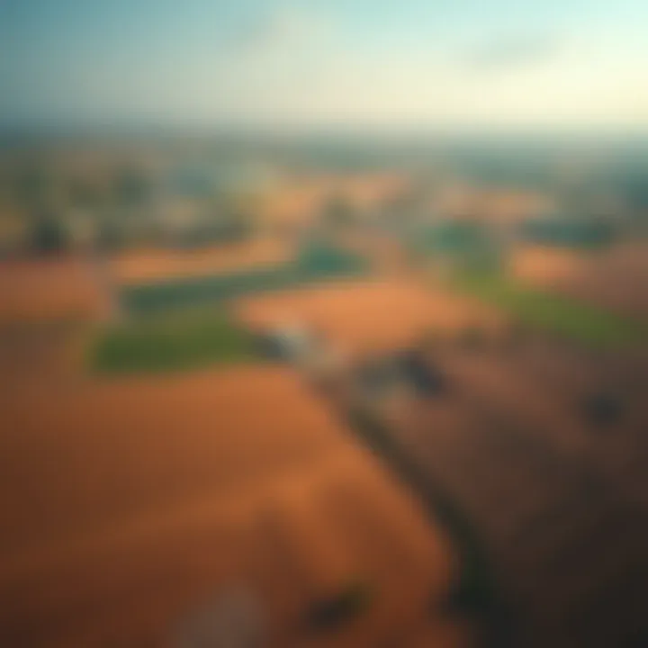 Aerial View of a Farm Landscape An aerial view of a farm area with sprawling fields
