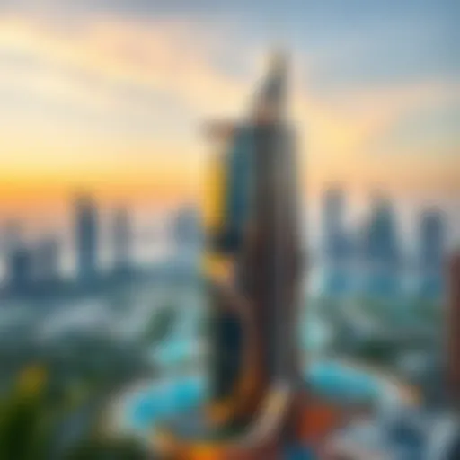 Stunning architectural view of Liberty Tower against the Dubai skyline