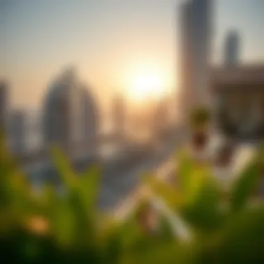 A luxurious apartment terrace with a view of the Dubai Marina