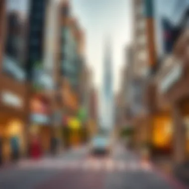 Dubai's Bustling Commercial Hub Vibrant commercial district filled with shops and restaurants