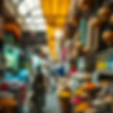 A bustling market scene with diverse products being showcased in Naif Souk