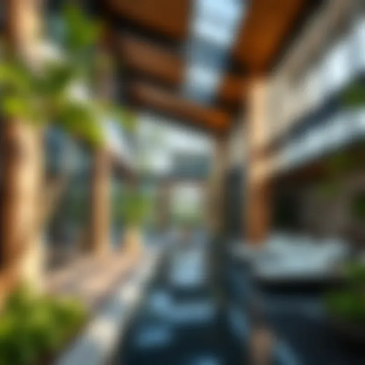 Sustainable Architectural Design Architectural details of a modern park residence showcasing sustainable design elements