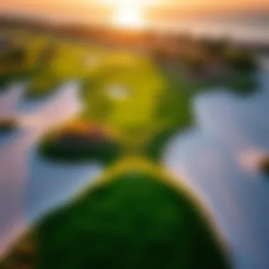 Aerial view of a luxury golf course in Dubai showcasing lush greens and sand traps