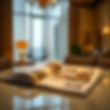 A luxurious property listing brochure open on a table