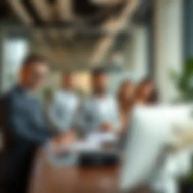 A modern office setting with a team of real estate professionals